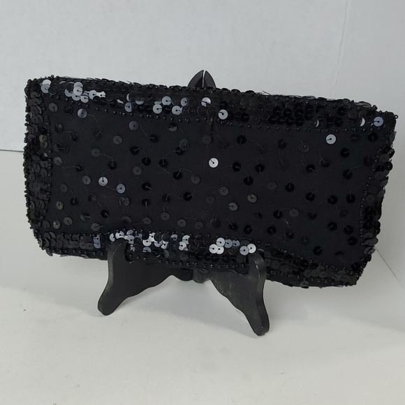Vintage black sequin clutch 9.5"X5" snap closure - Picture 6 of 8